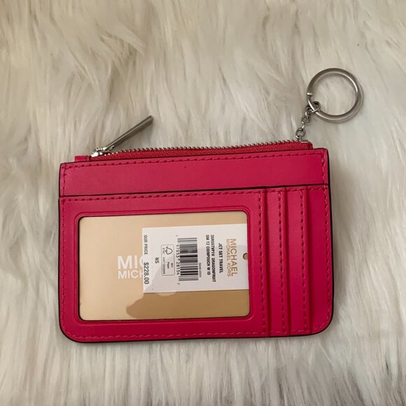 MICHAEL KORS Checkered Quilted Leather Coin Card Key Case in Dragonfruit - Picture 2 of 3